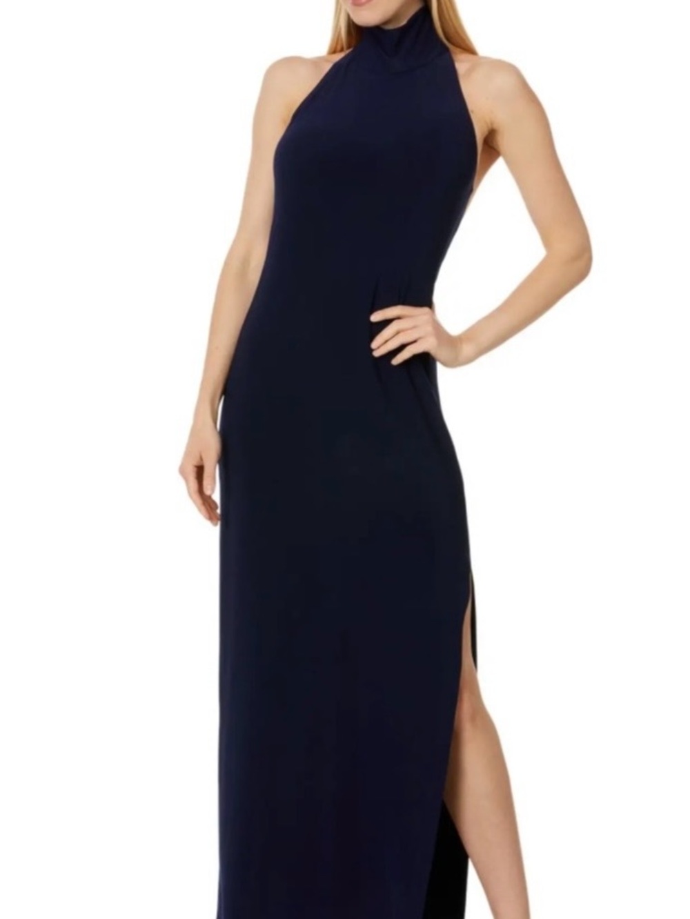 Norma Kamali Halter Turtle Side Slit Gown